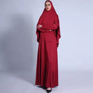 Traditional Muslim Clothing Solid Color Mid East Pleated Robe longue Muslin Dress for Women Abaya