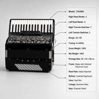 Accordéon professionnel de scène 37 touches 80 basses, piano, anches italiennes, 7+3 registres, vente en gros usine