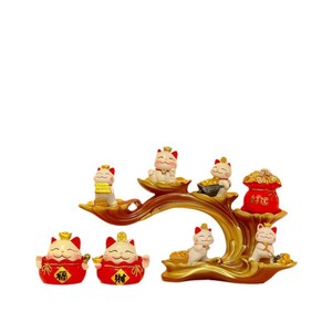 Juego de figuras de gato de la suerte, decoración Feng Shui de resina de varias piezas para sala de estar, regalo de Año Nuevo Chino - Product Image 5