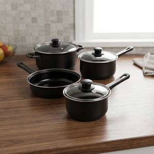 Set di Pentole Antiaderenti Gibson Home Chef Du Jour in Acciaio al Carbonio, 7 Pezzi, Colore Nero - Product Image 3