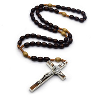 Chapelet catholique, perles de prière, Christ, bois, Jésus, croix, église, fait à la main, collier de saint, christianisme, chapelet