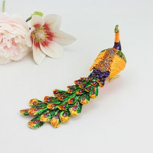 SHINNYGIFTS Peacock Metal Craft <strong>Trinket</strong> Jewelry <strong>Box</strong> Hinged Modern Rectangle Desk Decor Home Storage Gift <strong>Box</strong> - Product Image 2