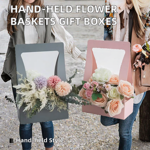 Hand-held Square <b>Art</b> Paper Flower Baskets Festival Gift Boxes <b>Folders</b> Packaging for Fresh Flower Arrangements - Product Image 2