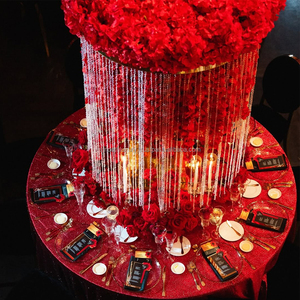 Decoración de Mesa para Bodas, Cortina de Cuentas de Cristal, Soportes para Flores, Centro de Mesa Redondo de Metal Dorado con Espejo - Product Image 6