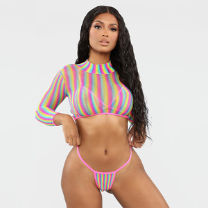 Costume da bagno intero a tre pezzi con rete trasparente, sexy <span class=keywords><strong>micro</strong></span> bikini push-up a <span class=keywords><strong>perizoma</strong></span> da donna, per la spiaggia - Product Image 4