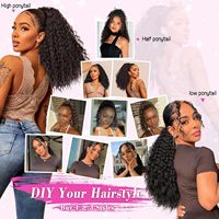 Queue de cheval à cordon pour femmes noires, extension afro bouclée crépue, cheveux humains brésiliens Remy 10A couleur naturelle, à clipser