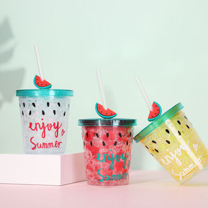 Zhen Ai Summer Fruit Ice Cup Double Layer Cooling Plastic Cup Reusable Portable Student Gift Party Drinkware - Product Image 1