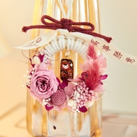 Couronne de Noël en rose éternelle et hortensia - Décoration suspendue pour la fête des mères - Couronne ronde écologique faite à la main de 10 cm
