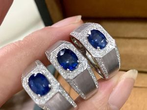 Xinfly Royal Blue Jewelry Set Ice <b>Ring</b> <b>Man</b> 18K White Gold 1ct Natural Sapphire Real Diamond Engagement <b>Ring</b> - Product Image 4