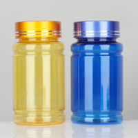 Emballage de comprimés colorés de médicaments en plastique vide personnalisé Pots de soins de santé Bouteilles de pilules PET de 100ml avec bouchons à vis uniques