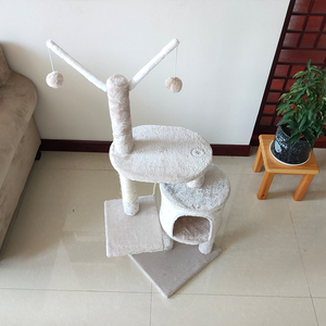 Lujo Multi-gato árbol blanco de gato rayado Post Condo, <span class=keywords><strong>casa</strong></span> de juego - Product Image 1