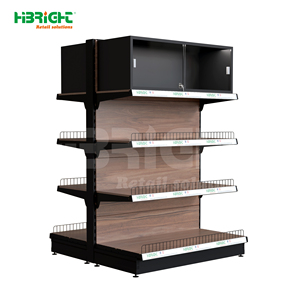 Étagère de présentation en acier et bois Highbright avec armoire supérieure pour supermarché et épicerie - Product Image 1