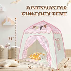 Tente de lit spacieuse pour enfants en tissu lavable avec structure robuste en fibre de verre, motif à carreaux roses, pour le plaisir en intérieur et en extérieur ou en voyage - Product Image 4