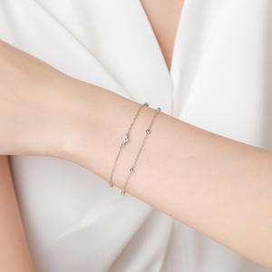 Pulsera de Plata de Ley S925 con Trébol de Cuatro Hojas y Circonita, Doble Cadena, para Mujer, Joyería de Moda, Versión de Cobre Personalizable - Product Image 2