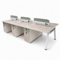 Poste de travail de bureau moderne modulaire en bois pour 6 personnes avec écran de séparation, prise de courant et armoire verrouillable, bureau informatique