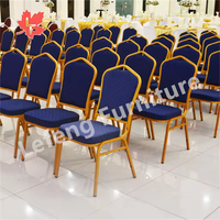 Chaises de banquet populaires pour les salles de réception commerciales, bleu marine, couronne dorée, chaises de banquet de seconde main en vente