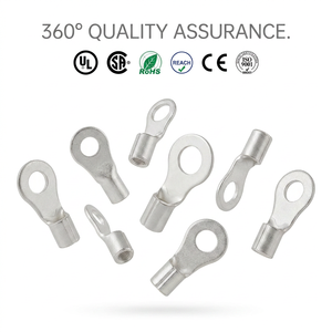 Borne annulaire non isolée en cuivre électrolytique mat étamé, avec trou de <span class=keywords><strong>goujon</strong></span> M3 M8 M12, embout de câble <span class=keywords><strong>à</strong></span> entrée évasée, pressée <span class=keywords><strong>à</strong></span> froid - Product Image 1
