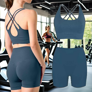 Pink Solid Ribbed Breathable Backless Crop Top Long Sleeves High Waist <b>Leggings</b> 2 Piece Yoga Set <b>Seamless</b> Ruched Full Length - Product Image 1