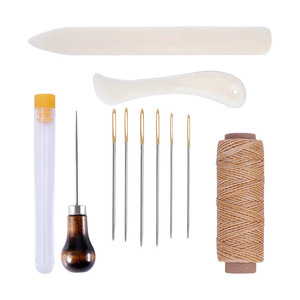 Kit de démarrage pour la reliure artisanale du cuir : outils, plieur à os en plastique, plieur à rainurer, fil ciré, aiguilles à coudre pour cuir, ciseaux, enfile-fil - Product Image 5