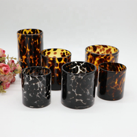 Porte-bougie en verre fait main de couleur ambre créative avec des taches de couleur léopard, décoration de Noël pour la maison, droit