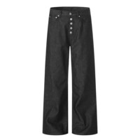 Pantalon large en jean brut pour homme, fermeture boutonnée, prix usine OEM ODM, logo personnalisé, streetwear noir, coupe baggy, vente en gros