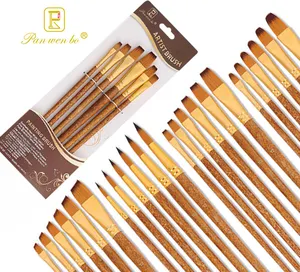 Commercio all'ingrosso artista pennello 6 pz pittura ad acquerello Set di pennelli per capelli in Nylon manico in legno pennello per arte forniture