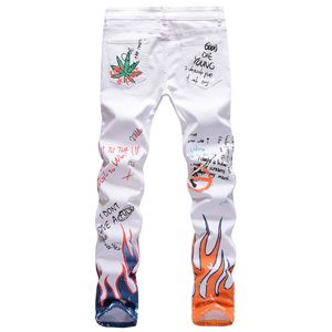 Vaqueros de mezclilla elásticos de corte bootcut ajustados para hombre, estilo urbano, de cintura media, lavado medio, con estampado de calavera, estilo urbano, para otoño. - Product Image 5