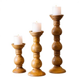 Support à bougies en bois moderne, ensemble de porte-bougies décoratifs en bois, style farmhouse - Product Image 1