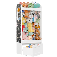 Étagère de rangement pour jouets d'enfants en bois, organisateur de jouets en peluche mobile avec tiroir coulissant et tableau noir