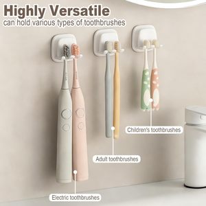 Support mural multifonctionnel pour brosses à dents en plastique, sans perçage, avec porte-gobelets de salle de bain - Product Image 4