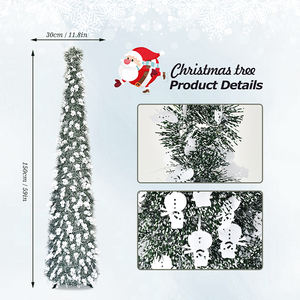 Sapin de Noël artificiel en guirlande argentée de 150 cm avec décoration bonhomme de neige, décoration de Noël mince et élancée pour la maison - Product Image 4