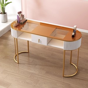Luxury Nail Salon <b>White</b> Glass Double Seater Manicure <b>Table</b> and Chair Set Modern Beauty Shop Nail <b>Table</b> - Product Image 3