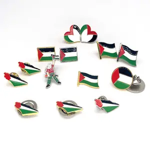 Insignias esmaltadas de la bandera de Palestina, PIN de solapa de recuerdo del Día Nacional del país epoxi de esmalte de metal personalizado barato al por mayor