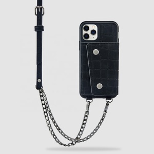 Pour iPhone 11 Pro Max Bandoulière Noir Collier De Lanière Bandoulière Portefeuille En Cuir <span class=keywords><strong>Housse</strong></span> de Téléphone Avec Sangle - Product Image 1