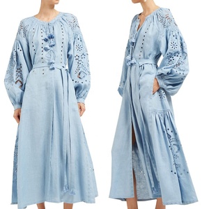 Abito Lungo in Pizzo Ricamato con Maniche a Palloncino in Stile Boho Personalizzato per Donne Taglie Forti, <span class=keywords><strong>Abbigliamento</strong></span> Casual Comodo - Product Image 4