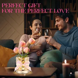 Romántico recargable Regalo de Cumpleaños pequeña Luz De noche decoración del hogar Base de <span class=keywords><strong>cristal</strong></span> regulable inalámbrico LED tulipán lámpara de mesa de lujo - Product Image 4