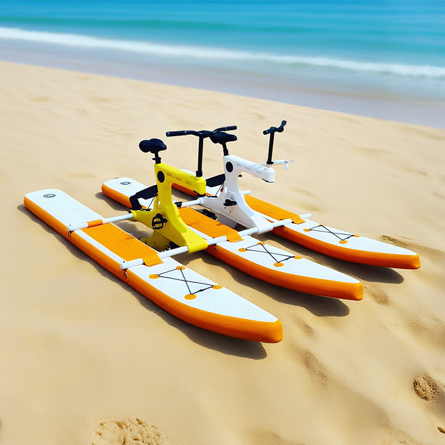 High Quality Customized 0.9mm PVC and DWF Material Sea Water Bike Durable Inflatable Floating Water Bike for Two Person