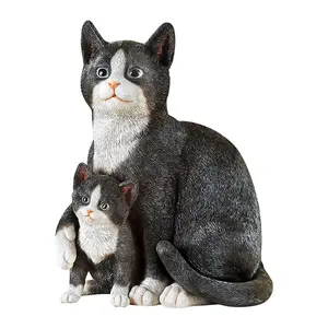 수지 그린 블랙 엄마 고양이와 새끼 고양이 홈 장식 정원 인형 사용자 정의 수지 동상