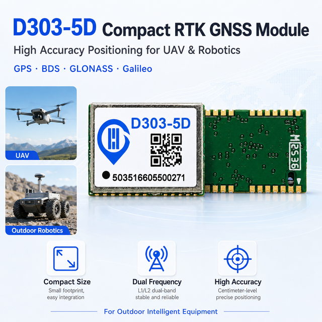 D303-5D Compact RTK GNSS Module Dual Frequency High Accuracy GPS BDS GLONASS Galileo for UAV Robotics