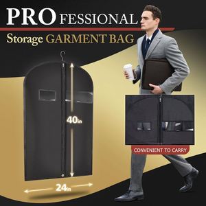 5 Pack 40 Inch Polyester Garment Bag Travel Hanging Suit Storage Bag With Zipper Visible Transparent <b>Window</b> Black - Product Image 4