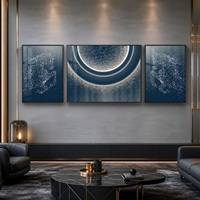 Triptyque mural Cheval Noir, design à particules argentées, pour hôtel, salon, réception, décoration intérieure moderne de salon