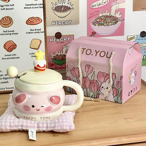Dragon Pavilion Ceramic <b>Mug</b> With Lid And Spoon 301-400ml Cartoon Star Cup For Office Home <b>Coffee</b> Gift - Product Image 4