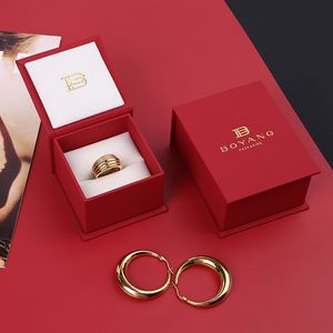 Boyang Custom Logo Printed Red Flip Paper Jewelry <b>Earring</b> Necklace Packaging <b>Box</b> - Product Image 3
