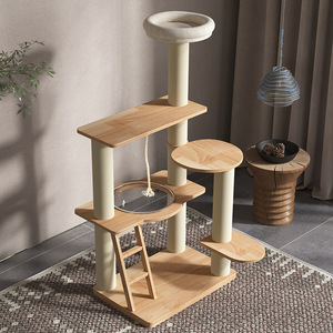 Árbol para gatos de madera maciza de 4 niveles, poste rascador duradero con plataformas para gatos pequeños - Product Image 2