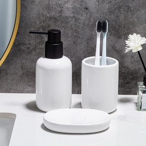Three-Piece White Eco-Friendly Modern <b>Bathroom</b> Supplies Set Food Grade Silicone Zer Bottle Mouth Cup Soap Dish Lotion Bottle - Product Image 2
