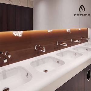 Encimeras acrílicas de superficie sólida en forma de u, lavaplatos de lavabo <span class=keywords><strong>integrado</strong></span> público, color blanco de lujo, de alta calidad - Product Image 3