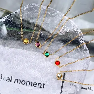 18K позолоченный минималистский цветной горный хрусталь кулон красочный круглый бриллиант Радуга ожерелье набор модных украшений