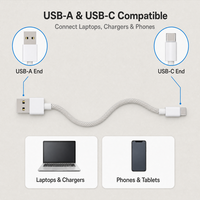 Câble USB A vers C à charge rapide 3A, tressé en alliage d'aluminium, compatible avec ordinateur portable, moniteur, téléphone portable