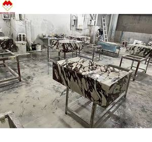 طاولة قهوة فاخرة من رخام كالاكاتا فيولا، قاعدة رخامية بيضاء مع زهور بنفسجية، طاولات مكعبة من الرخام - Product Image 5