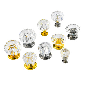 Acrylic Single-hole Cabinet <b>Knob</b> Round Transparent Gold Base Modern Minimalist Style Kitchen <b>Drawer</b> Handle - Product Image 5